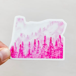 Oregon Forest Pink State Sticker vinyl, RV car laptop state, water bottle, map, watercolor painting state pride gift