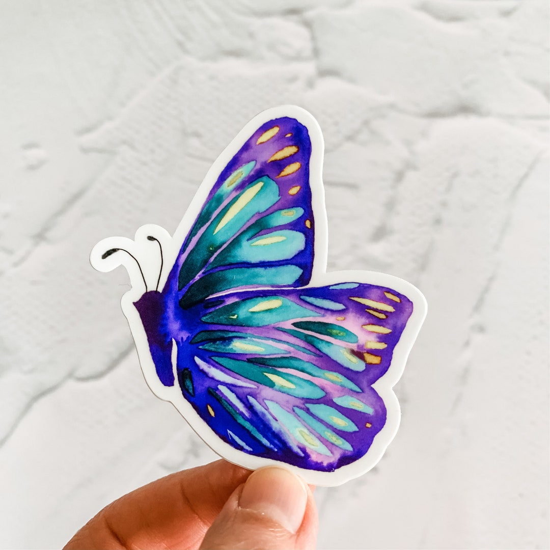 Watercolor Side Butterfly Purple Sticker Decal - Vinyl RV Car Laptop ...