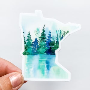 Minnesota State Lake Reflection Sticker Decal - vinyl, RV decal car decal, laptop, home, water bottle, map watercolor painting pride gift