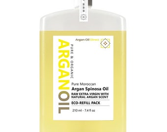 Argan Oil 210 ml / 7.4 oz Eco-Refill Pack - Organic Raw Natural Argan Scent