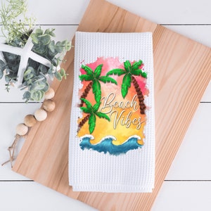 Beach Vibes Kitchen Towel - Kitchen Decor - Hand Towel - Dish Towel - Decorative Towel - Hostess Gift - Ocean Scene Towel - Palm Trees Towel