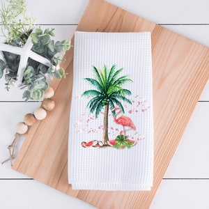 Flamingo Palm Tree Kitchen Towels - Funny Kitchen Decor - Hand Towel - Dish Towel - Decorative Towels - Towels With Graphics - Hostess Gift
