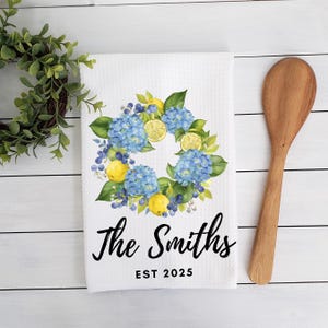 Lemon Wreath Kitchen Towel, Lemon Watercolor Towel, Farmhouse Decor, Personalized Gift, Housewarming Gift, Gift For Her, Tea Towel
