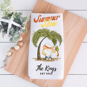 Summertime Gnome Parrot Kitchen Towel - Summer Kitchen Decor - Hand Towel - Dish Towel - Decorative Towel - Hostess Gift - Summer Towel