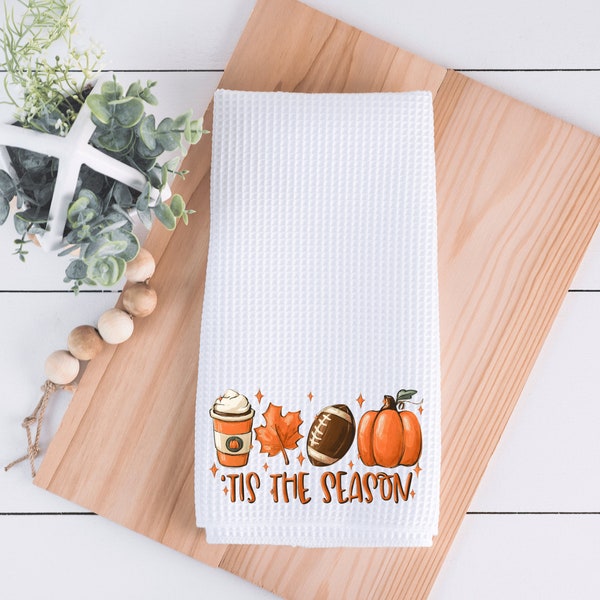 Fall Coffee Pumpkin Football Kitchen Towel - Kitchen Towel - Hand Towel - Personalized Fall Towel - Fall Decor - Personalized Football Towel