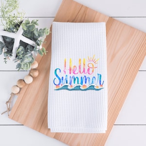 Hello Summer Kitchen Towel - Funny Kitchen Decor - Hand Towel - Dish Towel - Decorative Towel - Hostess Gift - Summer Towel Decor - Summer
