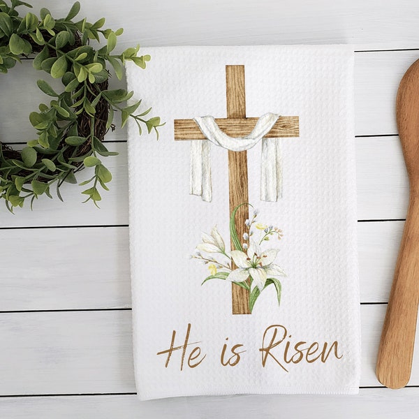 Elegant Easter Towel - Cross Towel -  He Is Risen Towel - Faith Easter Towel - Personalized Easter Towel - Religious Towels -  Gift For Mom