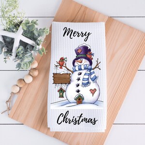 Snowman Christmas Kitchen Towel - Red Bird Christmas Kitchen Towel - X-mas Tea Towel - Kitchen Decor - Trending Christmas Gifts