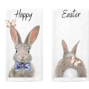 Cute Bunny Tail Tea Towel Set - Easter Tea Towel - Easter Decor - Cute Bunnies - Kitchen Decor - Housewarming Easter Gift - Easter Rabbit
