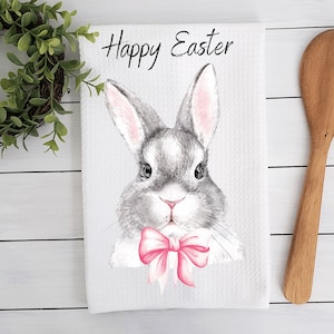 Easter Rabbit Kitchen Towel - Easter Bunny Towel - Easter Tea Towel - Easter Decor - Cute Bunnies - Kitchen Decor - Housewarming Easter Gift