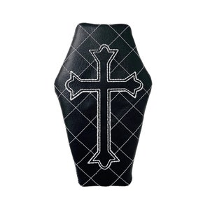 Coffin Coin Purse - Glow in the Dark - Halloween Gift Ideas - Gothic Cross Coffin Zippered Pouch - Quilted Bag - Embroidered Coin Purse