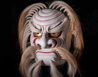 Mountain God Japanese Noh Mask -- Yamanokami  Hand Carved Hand Painted Wood