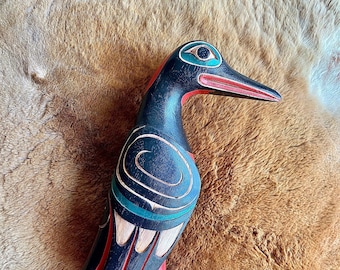 Raven Rattle | Pacific Northwest Tribal Style | Hand Carved Hand Painted Wood Reproduction (Haida-Massett Inspired) | Museum Source