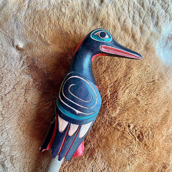 Raven Rattle hand carved, hand painted wood (Masseth or Haida) reproduction Pacific Northwest Native American Tribal Shaman