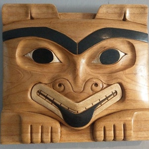 Bear Board Totem Pole Section | Haida Tribal Style | Hand Carved Hand Painted Wood Reproduction | Pacific Northwest | Museum Source