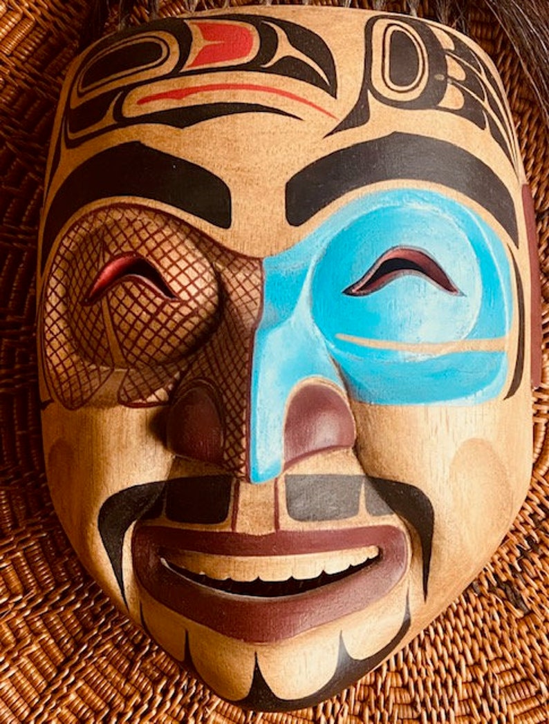 Native American Shaman's Ceremonial Ancestor Mask Kwakiutl Tribal hand carved hand painted Museum Source Reproduction Style B image 6