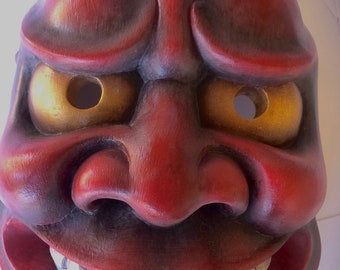 般若の能面｜赤鬼の面｜手彫り・手描きの木製｜伝統演劇の複製｜博物館