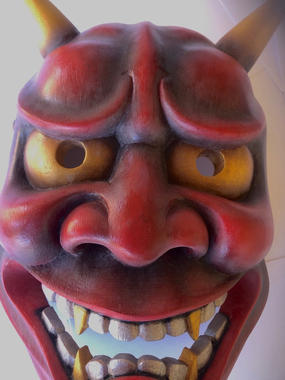 般若 能面 | 赤鬼面 | 手彫り・手描き木製 | 伝統演劇の複製 | 博物館