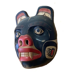 Black Bear Spirit Mask | Pacific Northwest Tribal Style | Hand Carved Hand Painted Reproduction | Museum Source