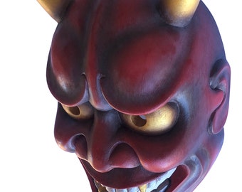 般若の能面｜赤鬼の面｜手彫り・手描きの木製｜伝統演劇の複製｜博物館