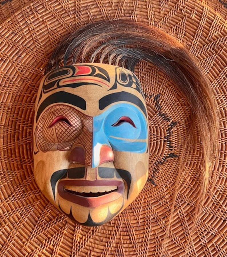 Native American Shaman's Ceremonial Ancestor Mask Kwakiutl Tribal hand carved hand painted Museum Source Reproduction Style B image 1