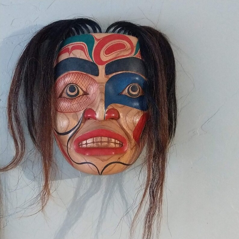 Woman With Labret Northwest Tribal Style Mask Hand Carved Etsy