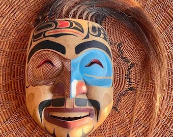 Ceremonialna maska przodka szamana Indian Ameryki Północnej | Styl plemienia Kwakiutl | Ręcznie rzeźbiona i malowana | Reprodukcja muzealna, styl B
