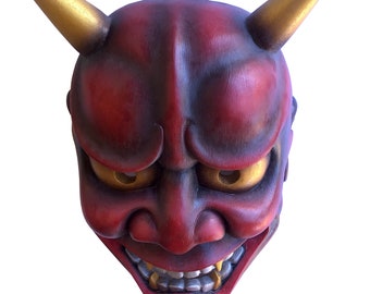 般若の能面｜赤鬼の面｜手彫り・手描きの木製｜伝統演劇の複製｜博物館