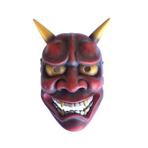 Hannya Japanese Noh Mask | Red Demon Mask | Hand Carved Hand Painted Wood | Traditional Theater Reproduction | Museum Source