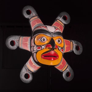 Sun Spirit Mask Pacific Northwest Tribal Ceremonial Mask. Hand carved, hand painted 16&quot; Museum Source Reproduction