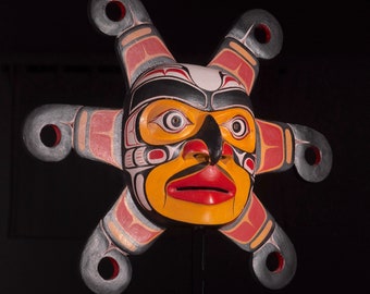 Sun Spirit Mask Pacific Northwest Tribal Ceremonial Mask. Hand carved, hand painted 16&quot; Museum Source Reproduction