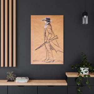 Cowboy Art Old West Canvas Sheriff Matte Canvas Western Decor Wall Art Tombstone Wyatt Earp OK Corral Cowboy Gunfight Drawing American West