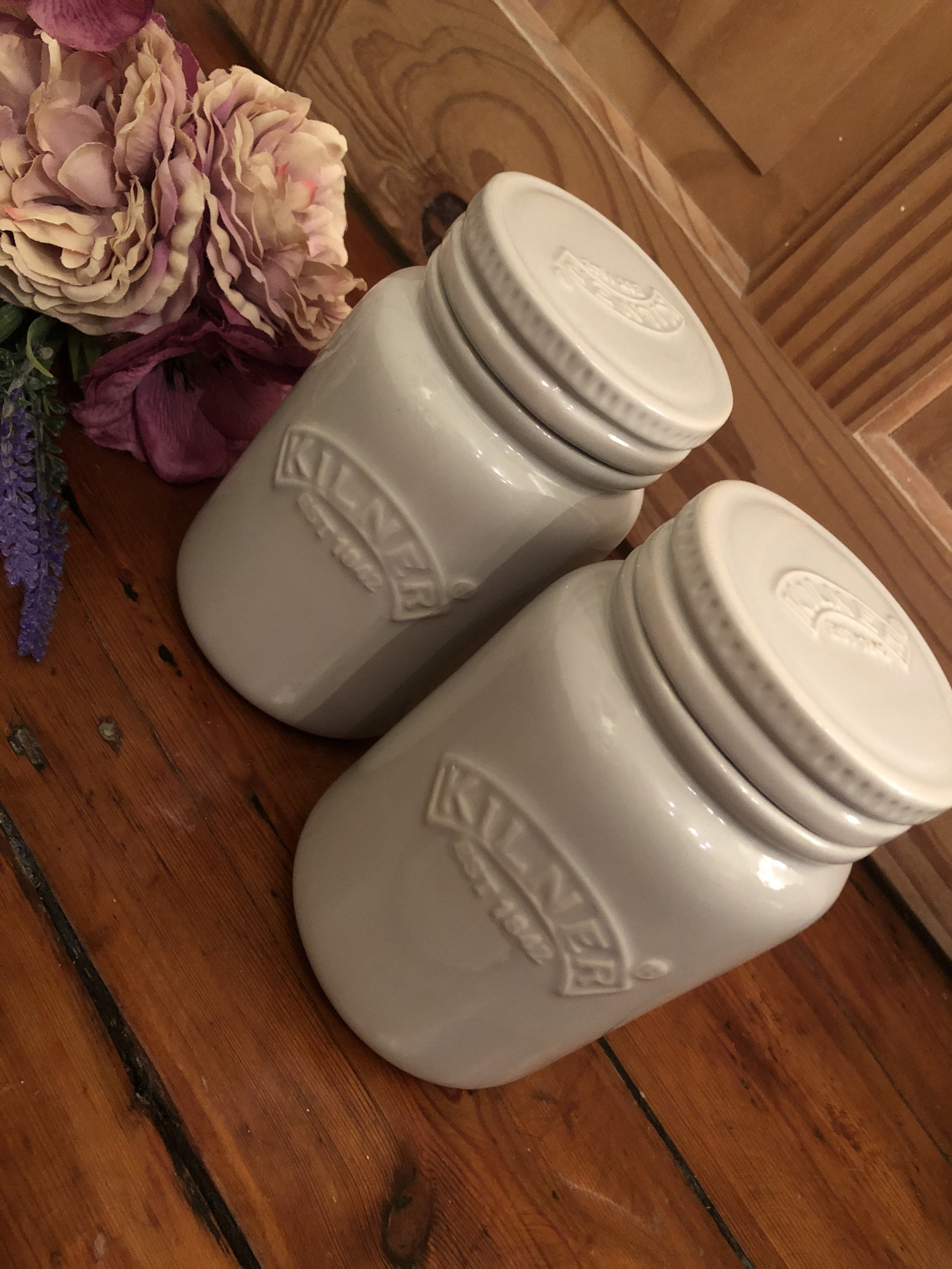 Set of Two Pale Grey Ceramic Kilner Jars Etsy