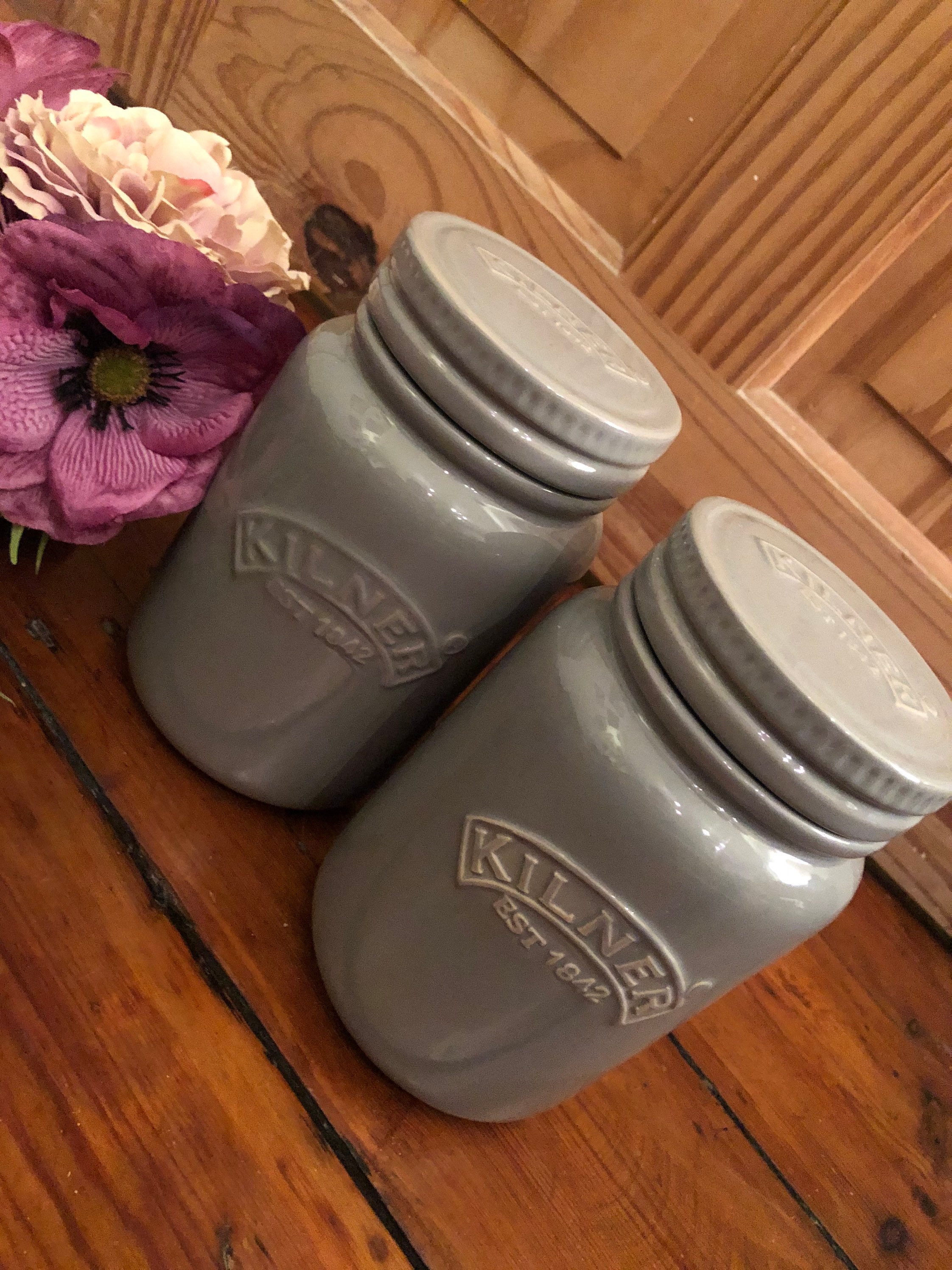 Set of Two Grey Ceramic Kilner Jars Etsy