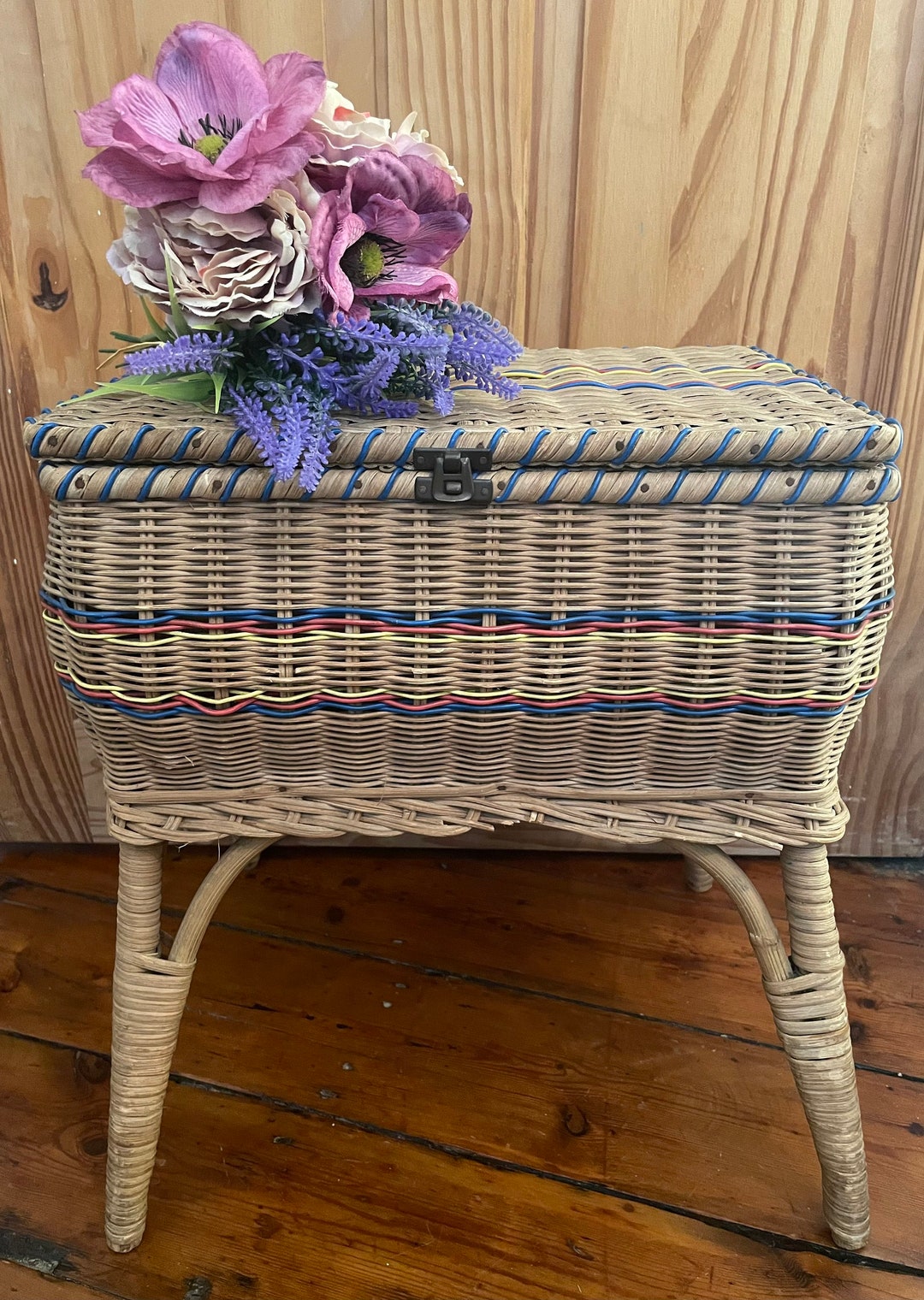 Vintage Wicker Sewing Basket & Stand Etsy UK