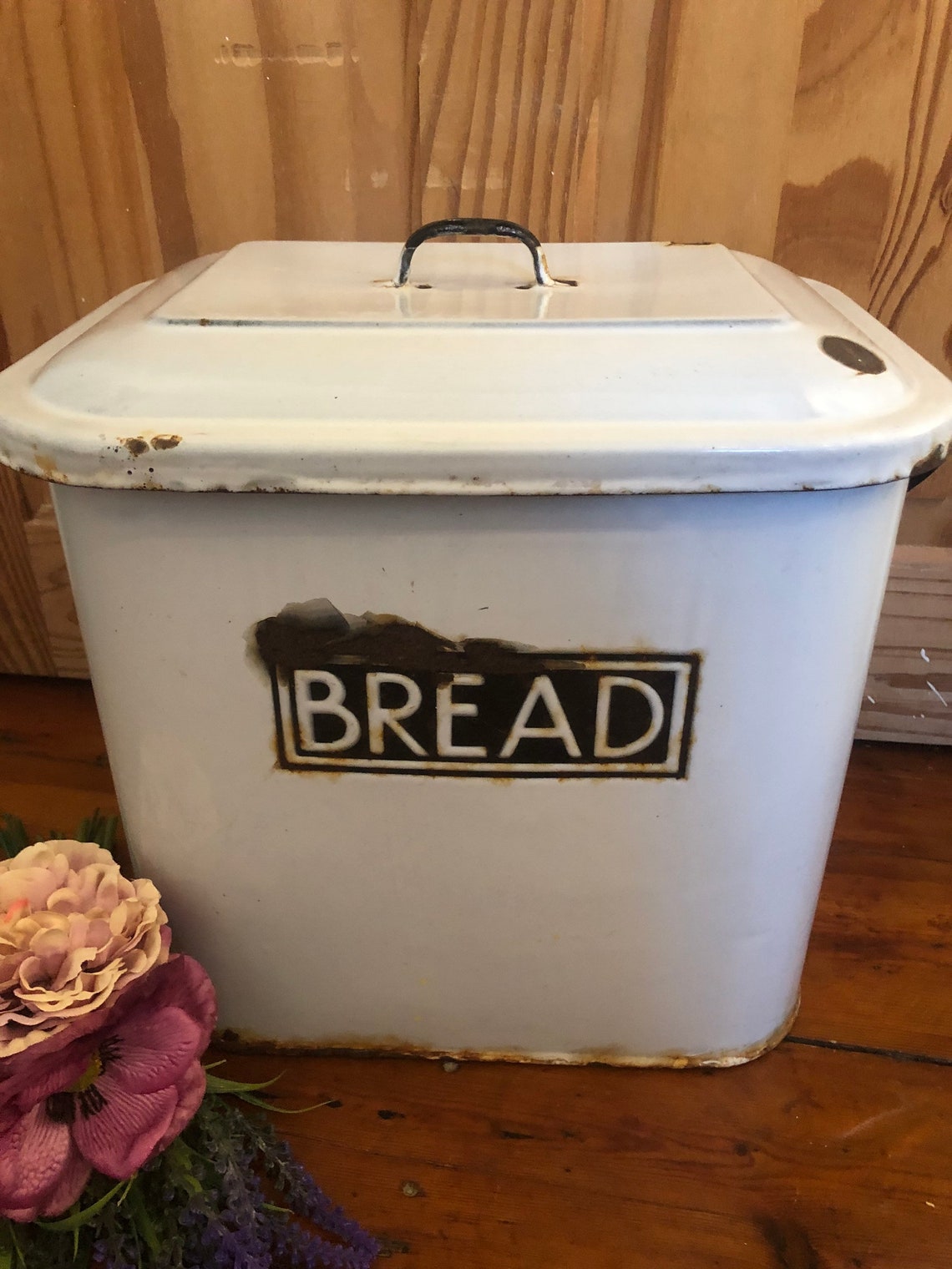 Vintage Enamel Bread Bin Etsy