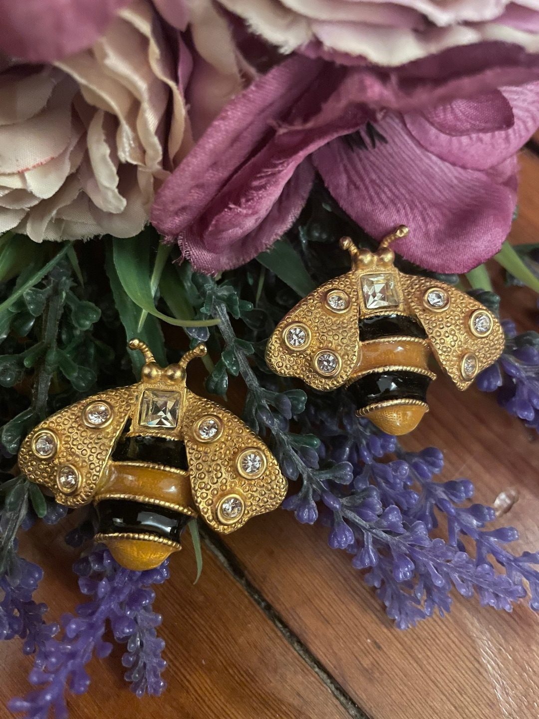 Vintage Signed Gerard Yosca Bumble Bee Clip on Earrings - Etsy display picture 1
