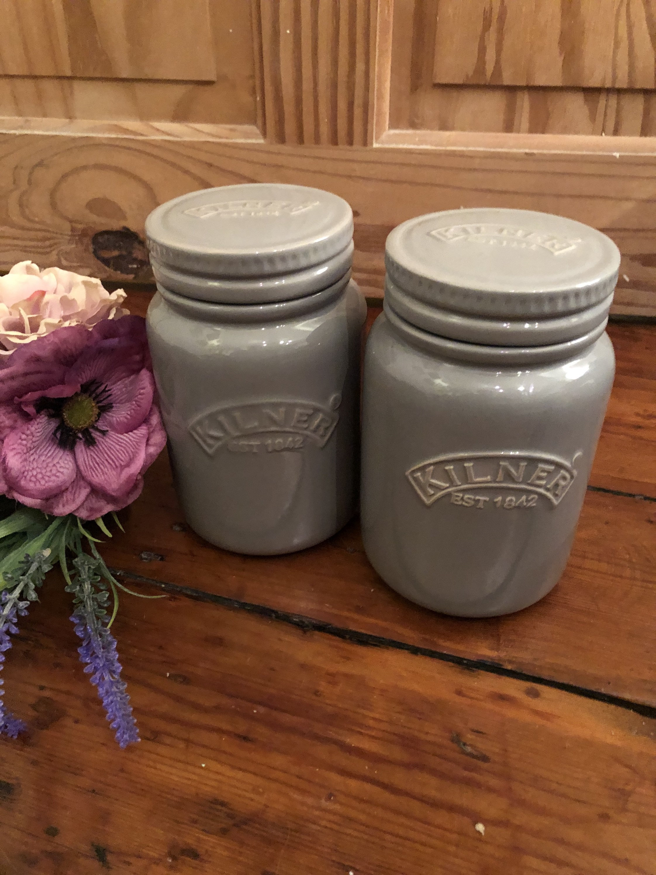 Set of Two Grey Ceramic Kilner Jars Etsy