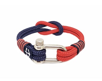 Blue and Red Nautical Rope Bracelet , Unisex Bracelet ,Sailor Bracelet ,Shackle Bracelet , Surfer Bracelet