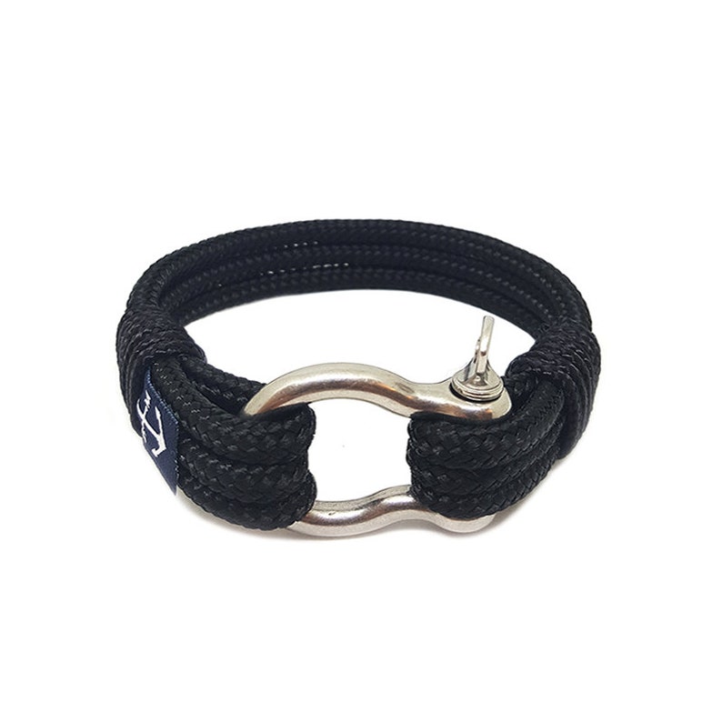 Black Nautical bracelet Shackle bracelet Nautical jewelry rope Waterproof image 1