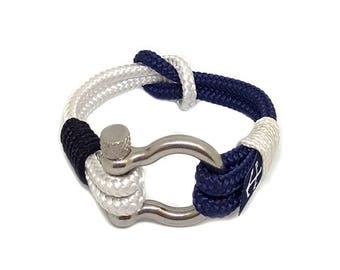 White and Blue Rope Bracelet , Nautical Rope Bracelet , Handmade Shackle Bracelet , Bracelet Dublin , Surfer Bracelet