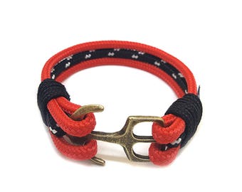 Red & Black Nautical Rope Bracelet, Stainless Steel Anchor