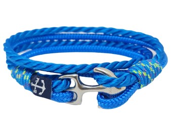 Royal Blue Wrap Bracelet,  Twisted Rope , Steel Anchor Bracelet ,Unisex Bracelet ,Made to order ,Surfer Bracelet