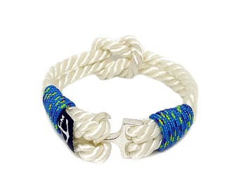 Blue and White Anchor Handmade Rope Bracelet , Unisex Bracelet ,Sailor Bracelet ,Shackle Bracelet , Surfer Bracelet