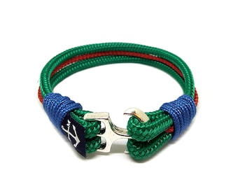 Atlantic Breeze Nautical Rope Bracelet, Green Red Jewelry, Sailor Bracelet, Surfer Bracelet, For Men, For Women