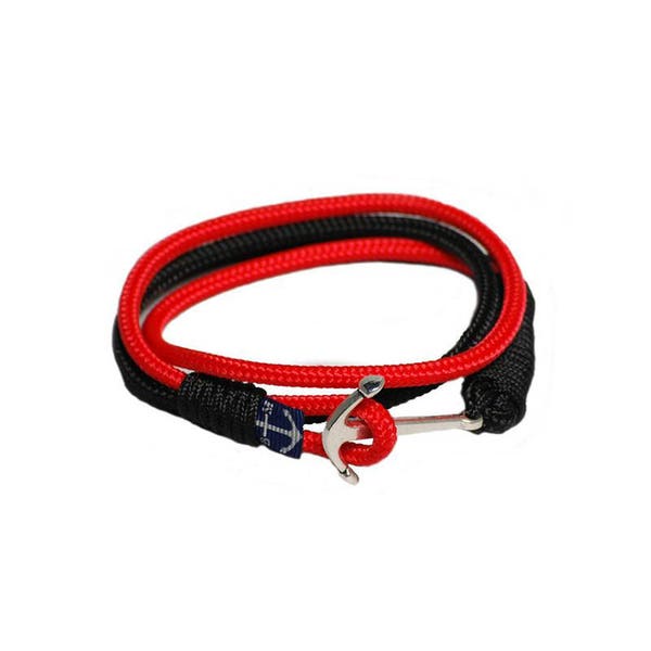 Black and Red Wrap Bracelet,  Braided Rope , Steel Anchor Bracelet ,Unisex Bracelet ,Made to order ,Surfer Bracelet