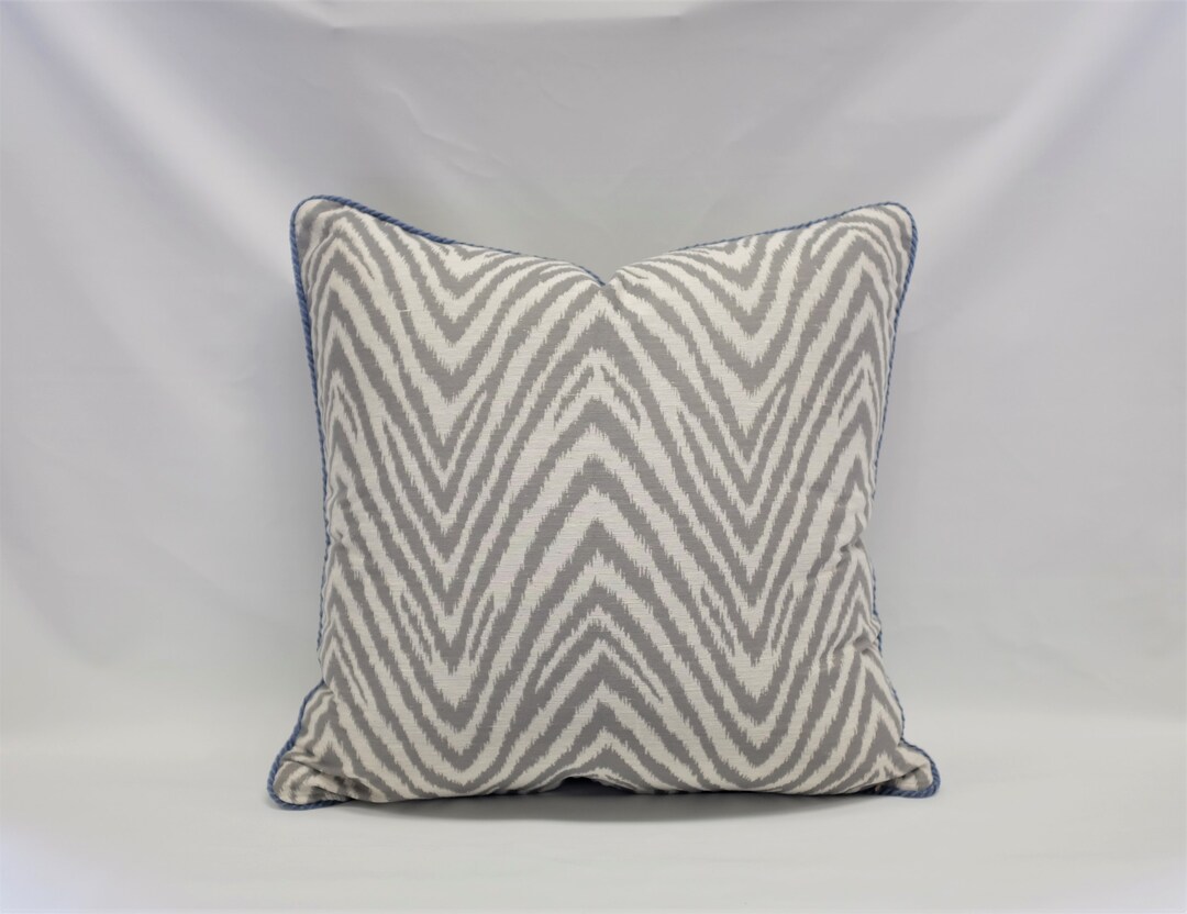 Grey and White Zigzag Pillow Cover With Blue Cord Trim Etsy