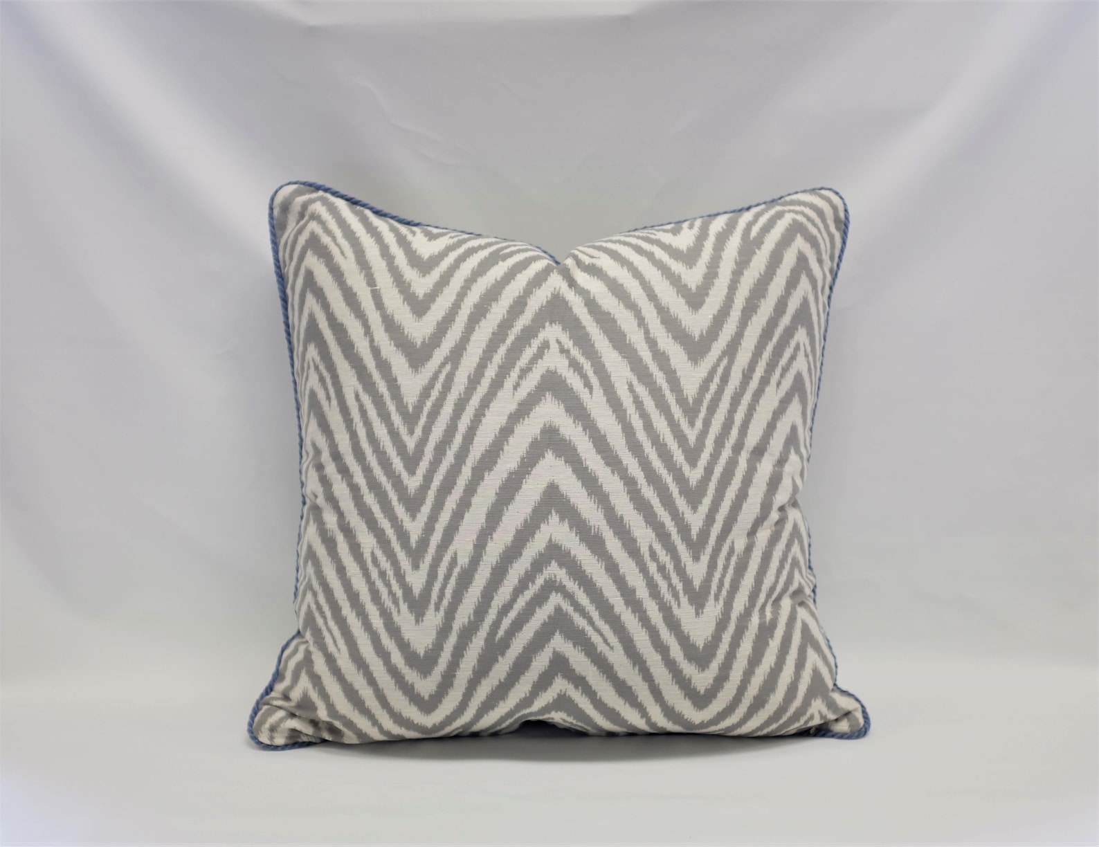 Grey and White Zigzag Pillow Cover With Blue Cord Trim Etsy