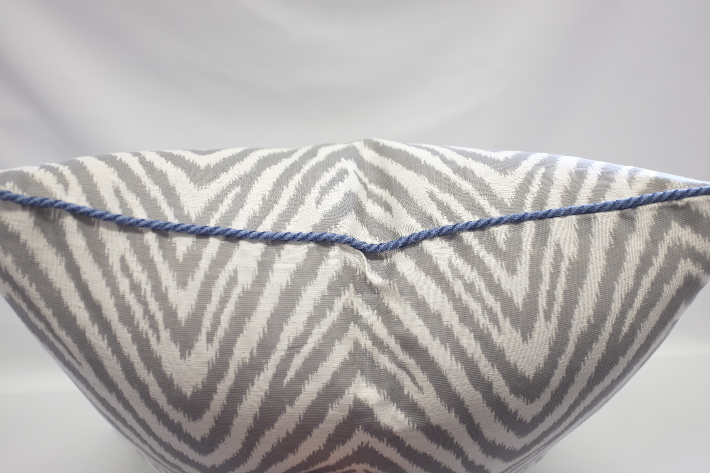 Grey and White Zigzag Pillow Cover With Blue Cord Trim Etsy