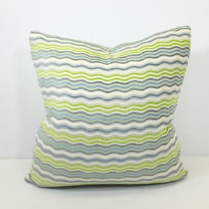 Pillow Cover - Horizontal Stripes - Lemon Green, Blue and Gray